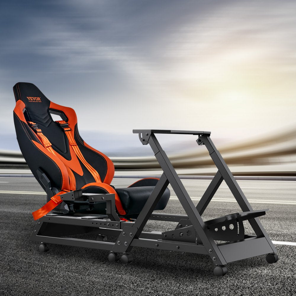 VEVOR Pre-installed Steering Racing Wheel Stand, Universal Base Fit for Logitech/Thrustmaster/Fanatec, Multi-Position Adjustable Driving Simulator, Comfortable PVC Leather Integrated Cockpit w/ Wheels 