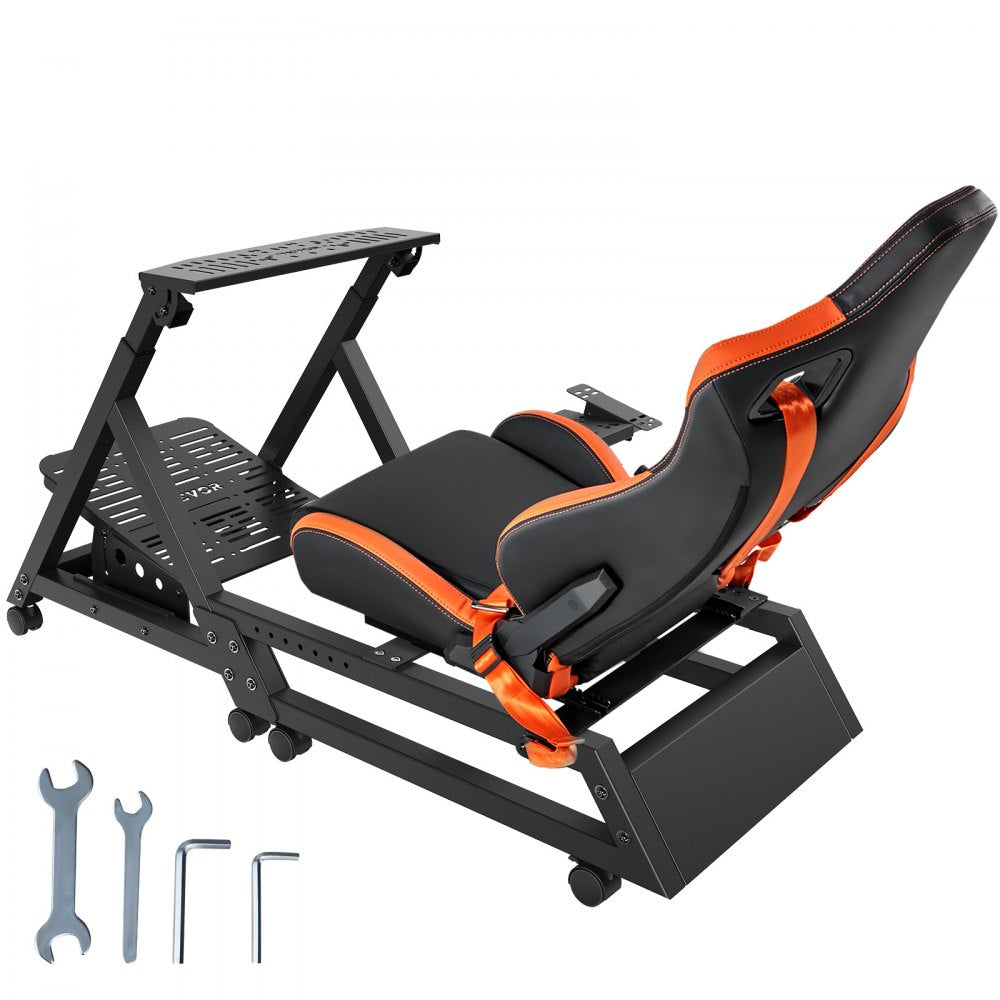 VEVOR Pre-installed Steering Racing Wheel Stand, Universal Base Fit for Logitech/Thrustmaster/Fanatec, Multi-Position Adjustable Driving Simulator, Comfortable PVC Leather Integrated Cockpit w/ Wheels 