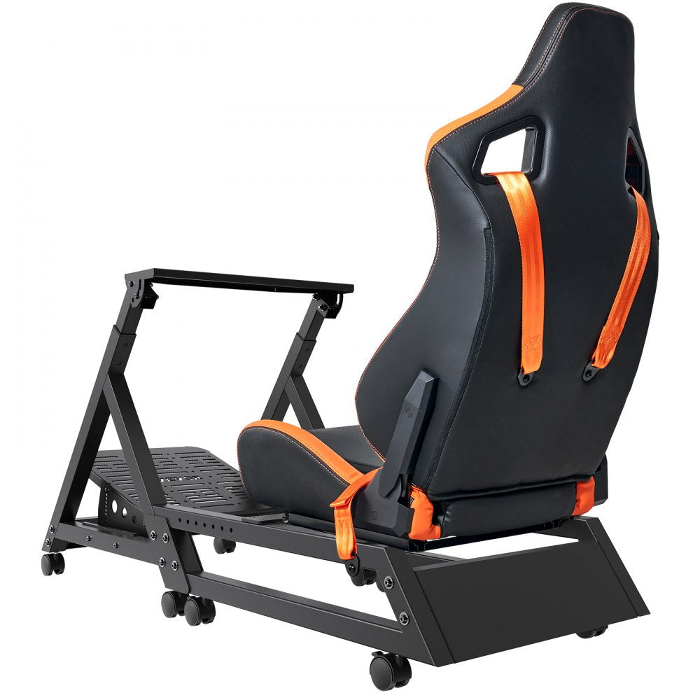 VEVOR Pre-installed Steering Racing Wheel Stand, Universal Base Fit for Logitech/Thrustmaster/Fanatec, Multi-Position Adjustable Driving Simulator, Comfortable PVC Leather Integrated Cockpit w/ Wheels 