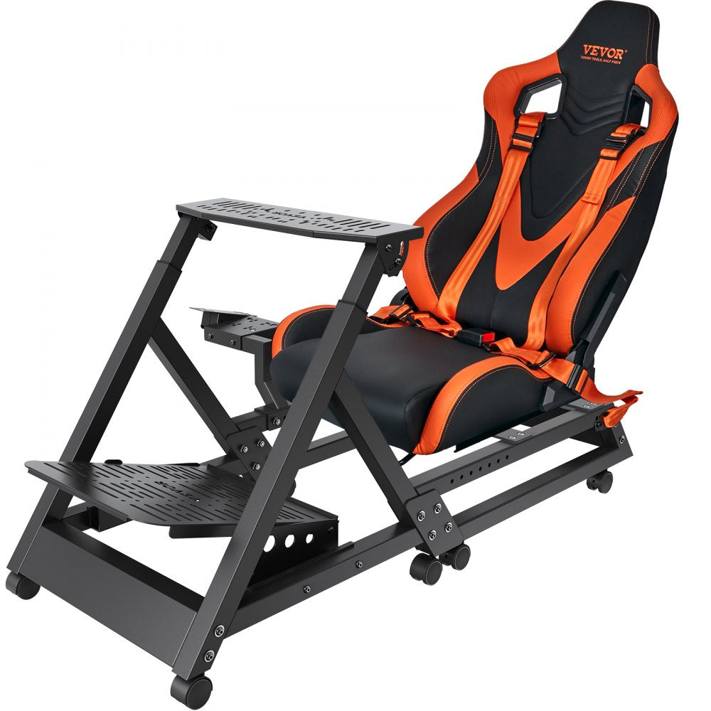 VEVOR Pre-installed Steering Racing Wheel Stand, Universal Base Fit for Logitech/Thrustmaster/Fanatec, Multi-Position Adjustable Driving Simulator, Comfortable PVC Leather Integrated Cockpit w/ Wheels 