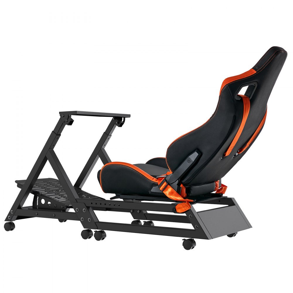 VEVOR Pre-installed Steering Racing Wheel Stand, Universal Base Fit for Logitech/Thrustmaster/Fanatec, Multi-Position Adjustable Driving Simulator, Comfortable PVC Leather Integrated Cockpit w/ Wheels 