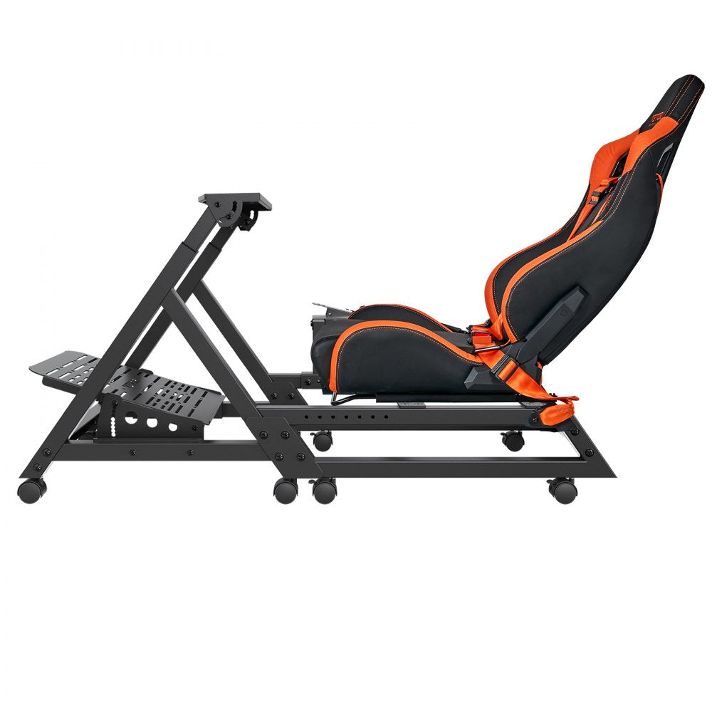 VEVOR Pre-installed Steering Racing Wheel Stand, Universal Base Fit for Logitech/Thrustmaster/Fanatec, Multi-Position Adjustable Driving Simulator, Comfortable PVC Leather Integrated Cockpit w/ Wheels 
