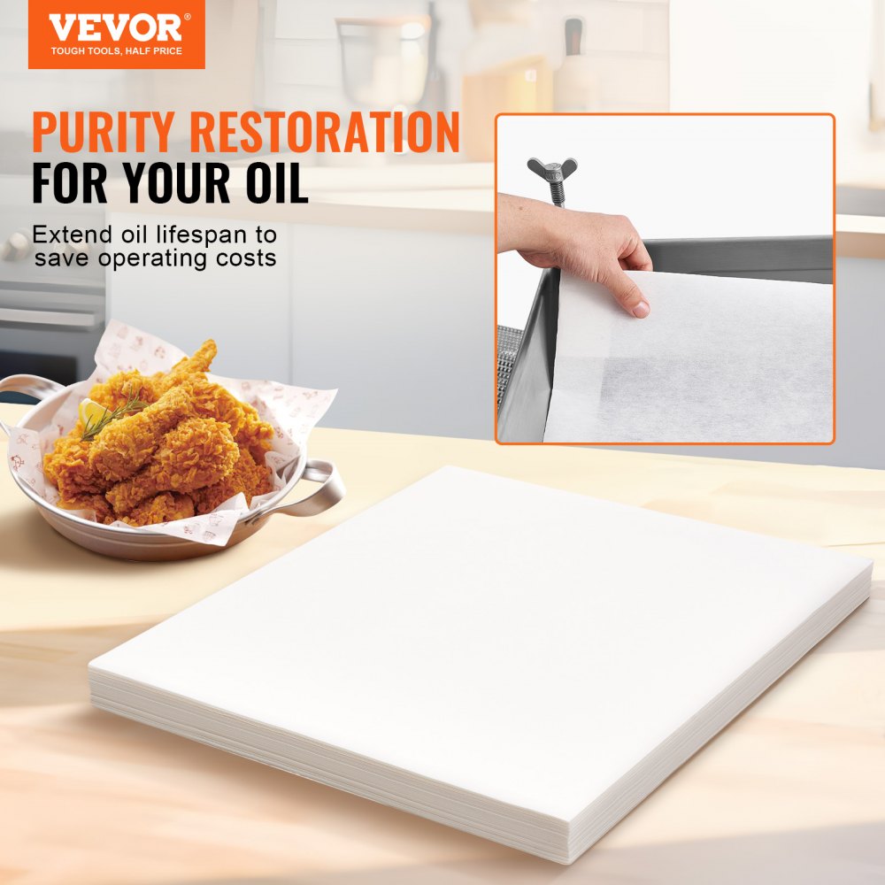 VEVOR Fryer Filter Paper, 100 Sheets, 19.3" x 16.1", Replacement Deep Fryer Filter Sheets for 18L/38L Commercial Mobile Fryer Filter Machine, for Restaurant, Fast Food Shop, Carnival Concession Stand 