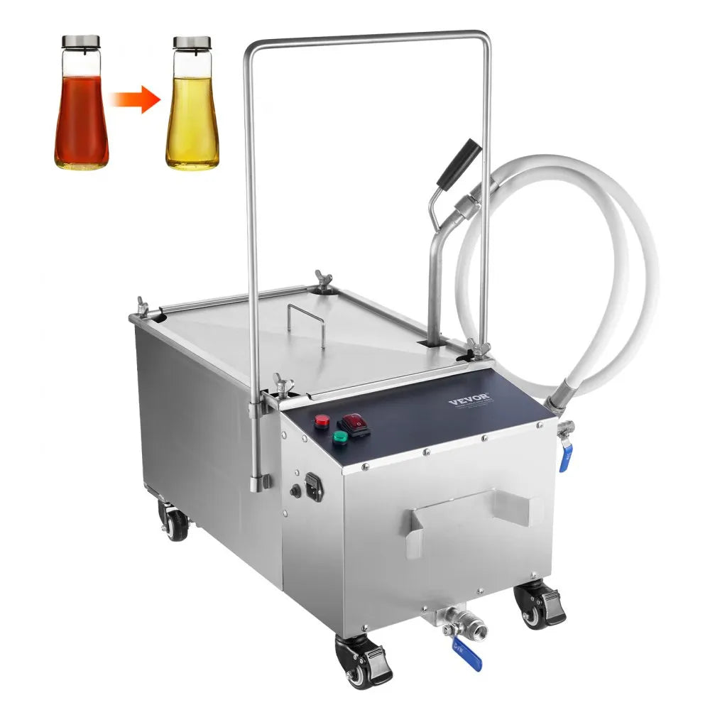 VEVOR Mobile Fryer Filter, 38L Oil Tank Capacity, Oil Filtration System with 10 L/min Oil Filtration Speed, Mobile Frying Oil Filtering System with Swivel Wheels, Oil Hose for Restaurant Burger Stores