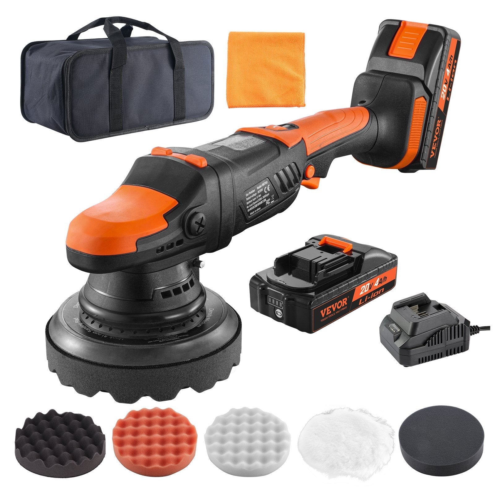 VEVOR 20V Cordless Buffer Polisher 6" Brushless Polisher with 1PCS 4.0Ah Battery 