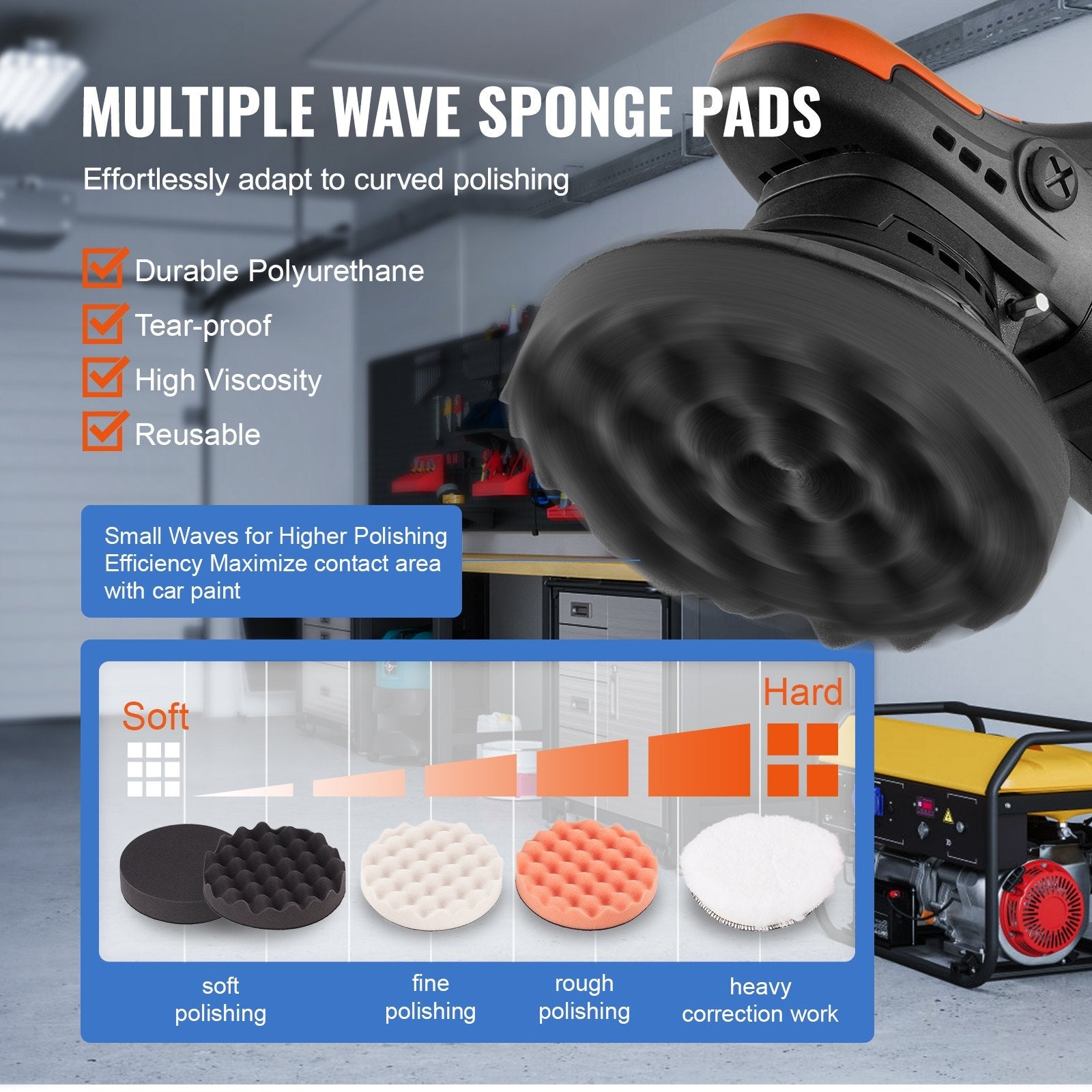 VEVOR 20V Cordless Buffer Polisher 6" Brushless Polisher with 2PCS 4.0Ah Battery 