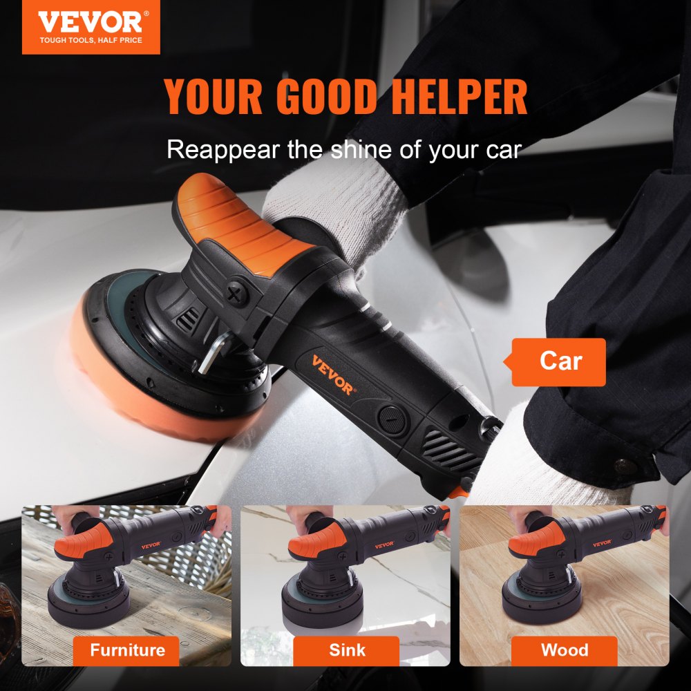 VEVOR Car Polisher Buffer Sander Waxer Kit 6 Variable speed 6" 4600W w/ Pads 