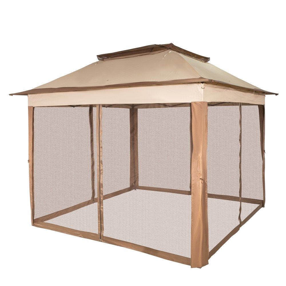 VEVOR Outdoor Canopy Gazebo Tent, Portable Canopy Shelter with 11'x11' Large Shade Space for Party, Backyard, Patio Lawn and Garden, 4 Sandbags, Carrying Bag and Netting Included, Brown 
