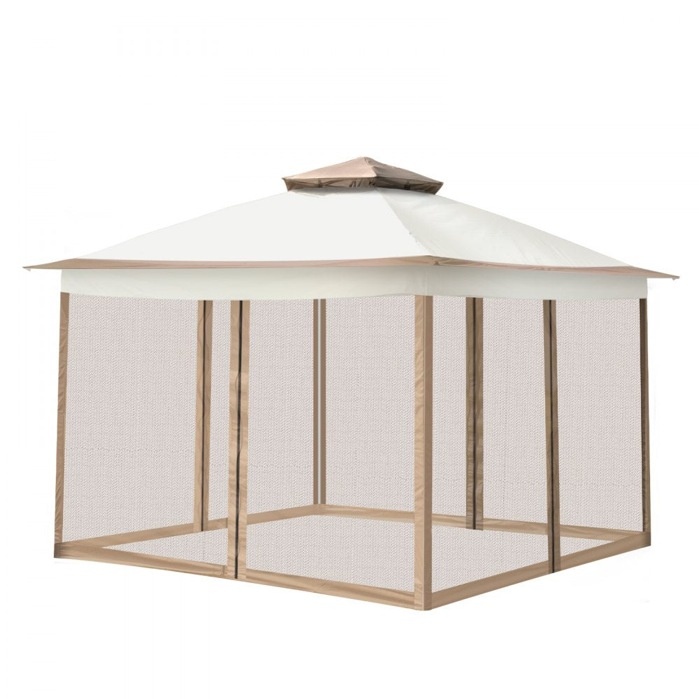 VEVOR Outdoor Canopy Gazebo Tent, Portable Canopy Shelter with 12\'x12\' Large Shade Tents for Parties, Backyard, Patio Lawn and Garden, 4 Sandbags, Carrying Bag and Netting Included, Brown 