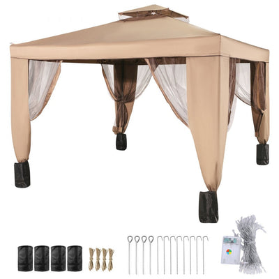 VEVOR Outdoor Canopy Gazebo Tent, Portable Canopy Shelter with 10'x10' Large Shade Space for Party, Backyard, Patio Lawn and Garden, 4 Sandbags, and Netting Included, Brown 