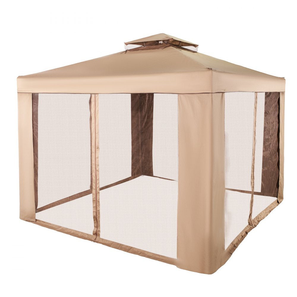 VEVOR Outdoor Canopy Gazebo Tent, Portable Canopy Shelter with 10'x10' Large Shade Space for Party, Backyard, Patio Lawn and Garden, 4 Sandbags, and Netting Included, Brown 