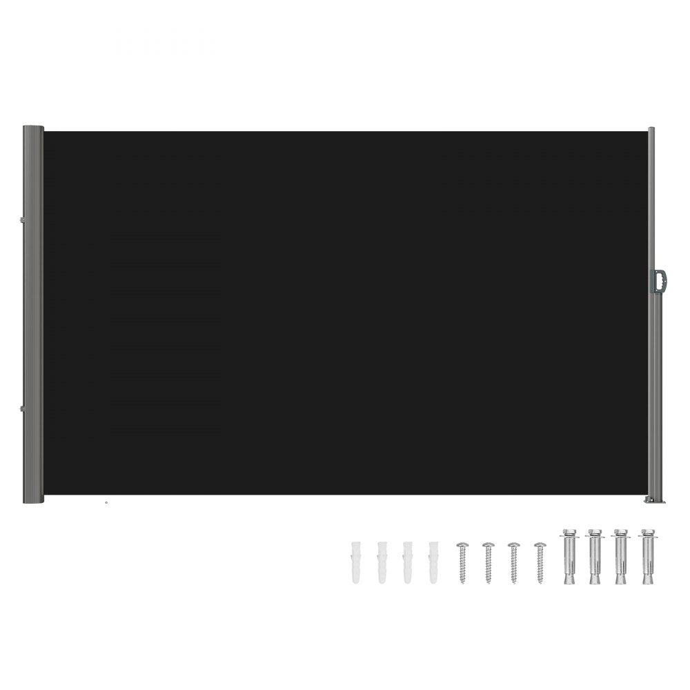 VEVOR Retractable Side Awning, 118" x 71", Retractable Patio Screen Waterproof, Retractable Room Divider Black for Privacy, Garden, Outdoor, Patio and Terrace 
