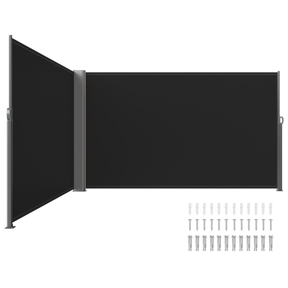 VEVOR 236\" x 71\"Black Retractable Awnig-Rugged Full Aluminum Rust-Proof Patio Sunshine Privacy Divider Wind Screen. Longer Service Life, Suitable for Courtyard, Roof Terraces and Pools 