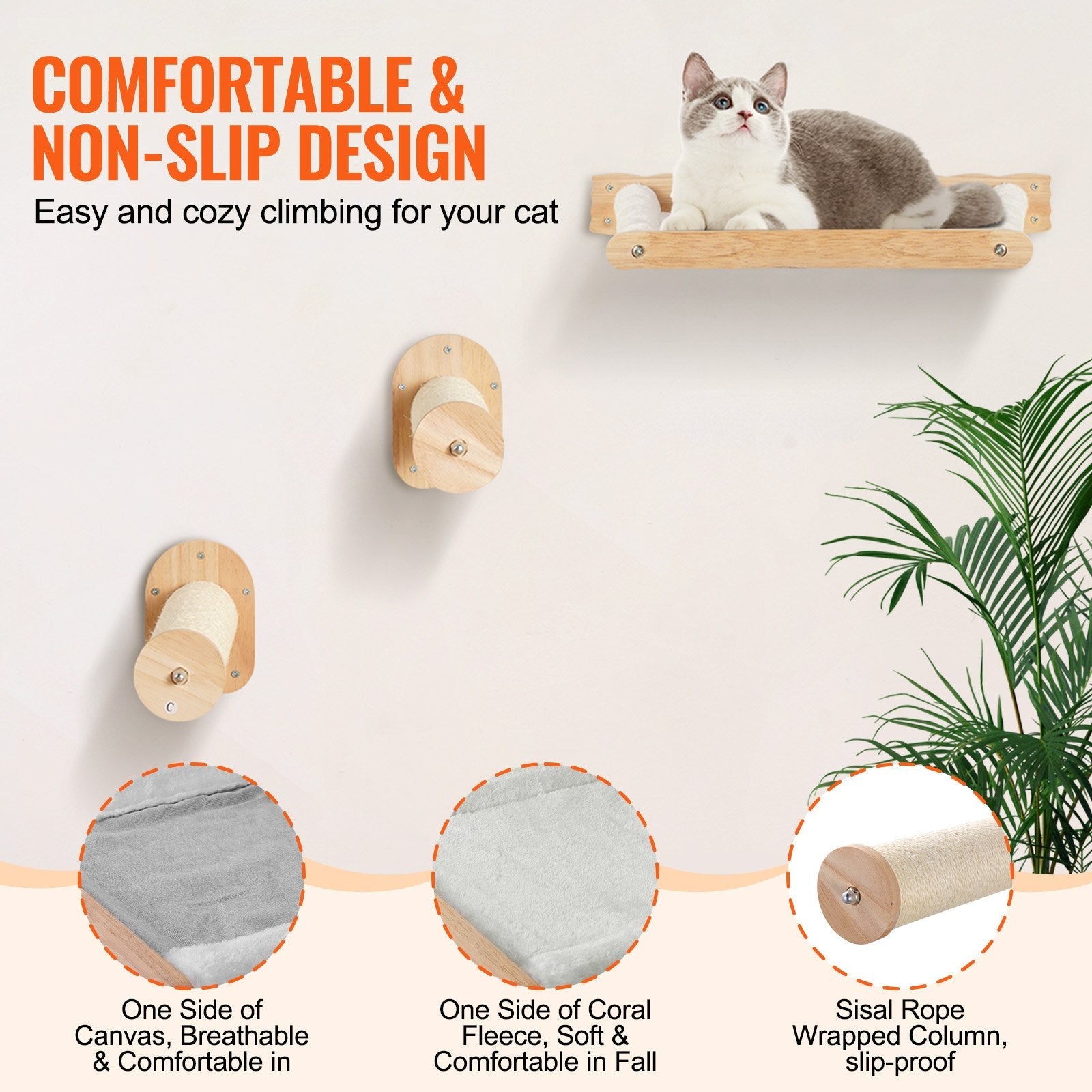 VEVOR Wall Mounted Cat Shelves with 2 Jumping Posts & 2 Hammocks up to 40 lbs 