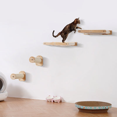VEVOR Wall Mounted Cat Shelves with 2 Jumping Posts & 2 Hammocks up to 40 lbs 