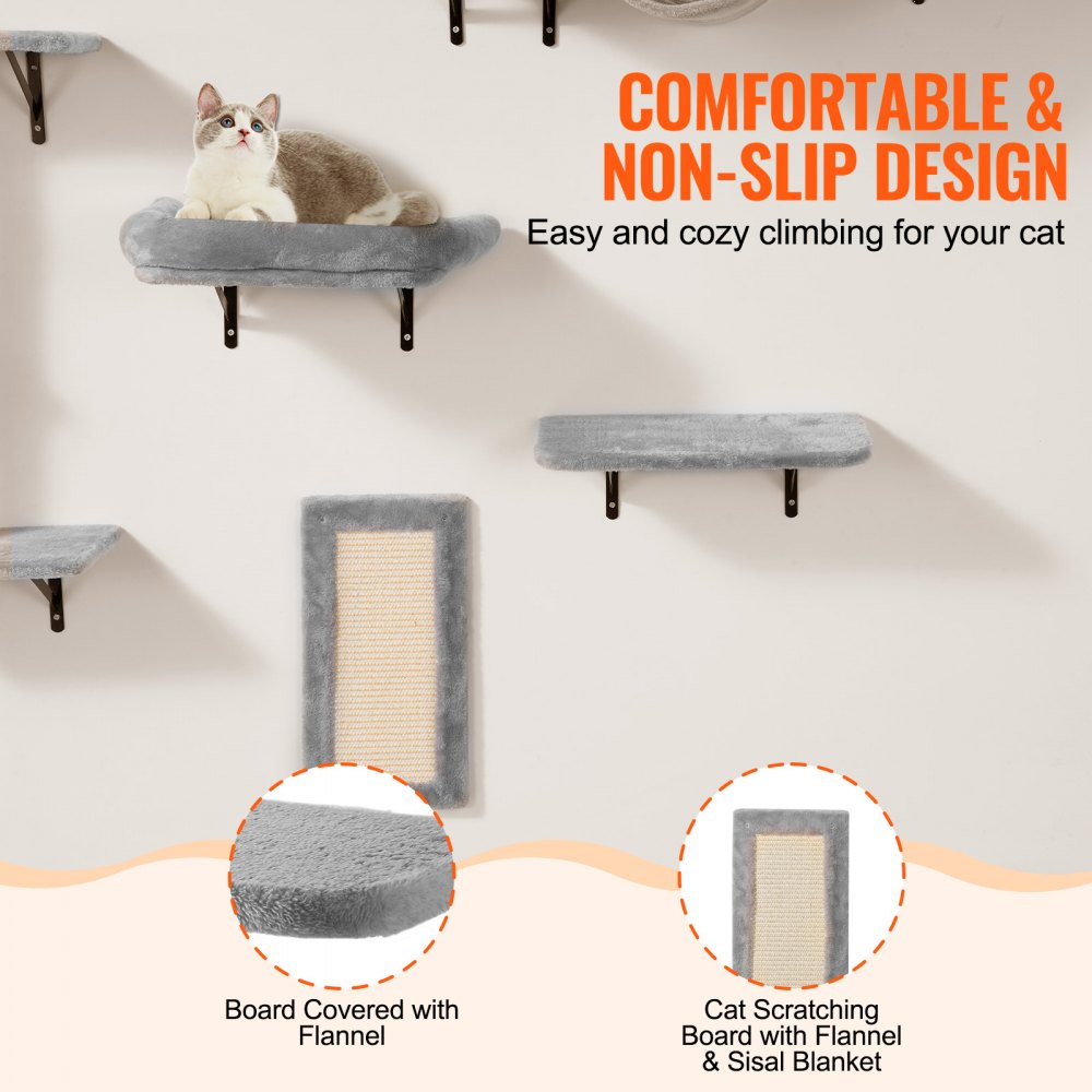 VEVOR Wall Mounted Cat Shelves Tree with Jump Boards Hammock Sofa Grip Set of 6 