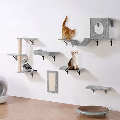 VEVOR Wall Mounted Cat Shelves Tree with Jump Boards Hammock Sofa Grip Set of 6 