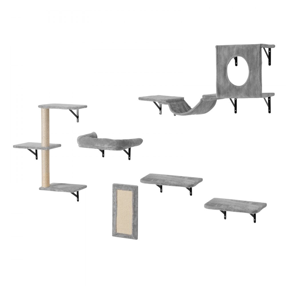 VEVOR Wall Mounted Cat Shelves Tree with Jump Boards Hammock Sofa Grip Set of 6 