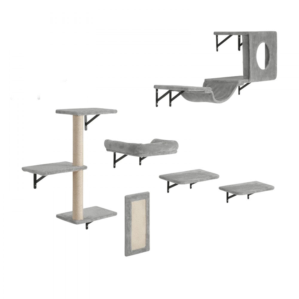 VEVOR Wall Mounted Cat Shelves Tree with Jump Boards Hammock Sofa Grip Set of 6 