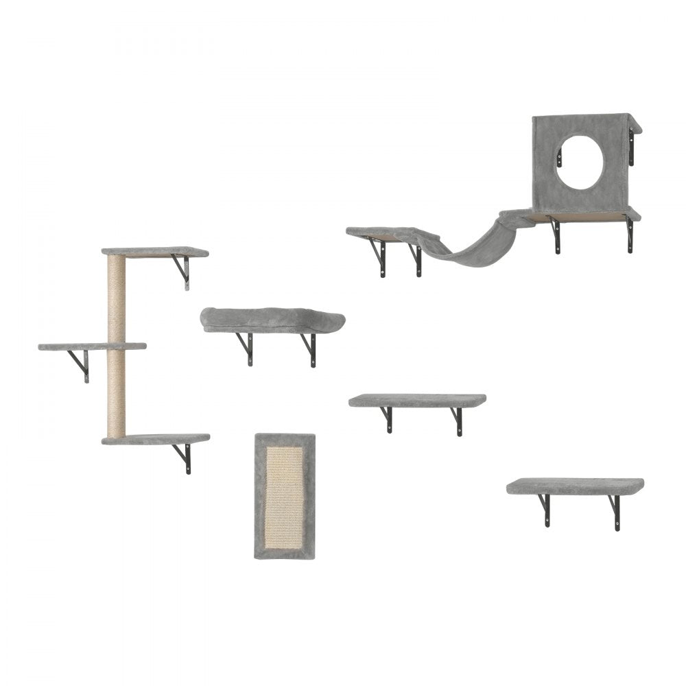 VEVOR Wall Mounted Cat Shelves Tree with Jump Boards Hammock Sofa Grip Set of 6 