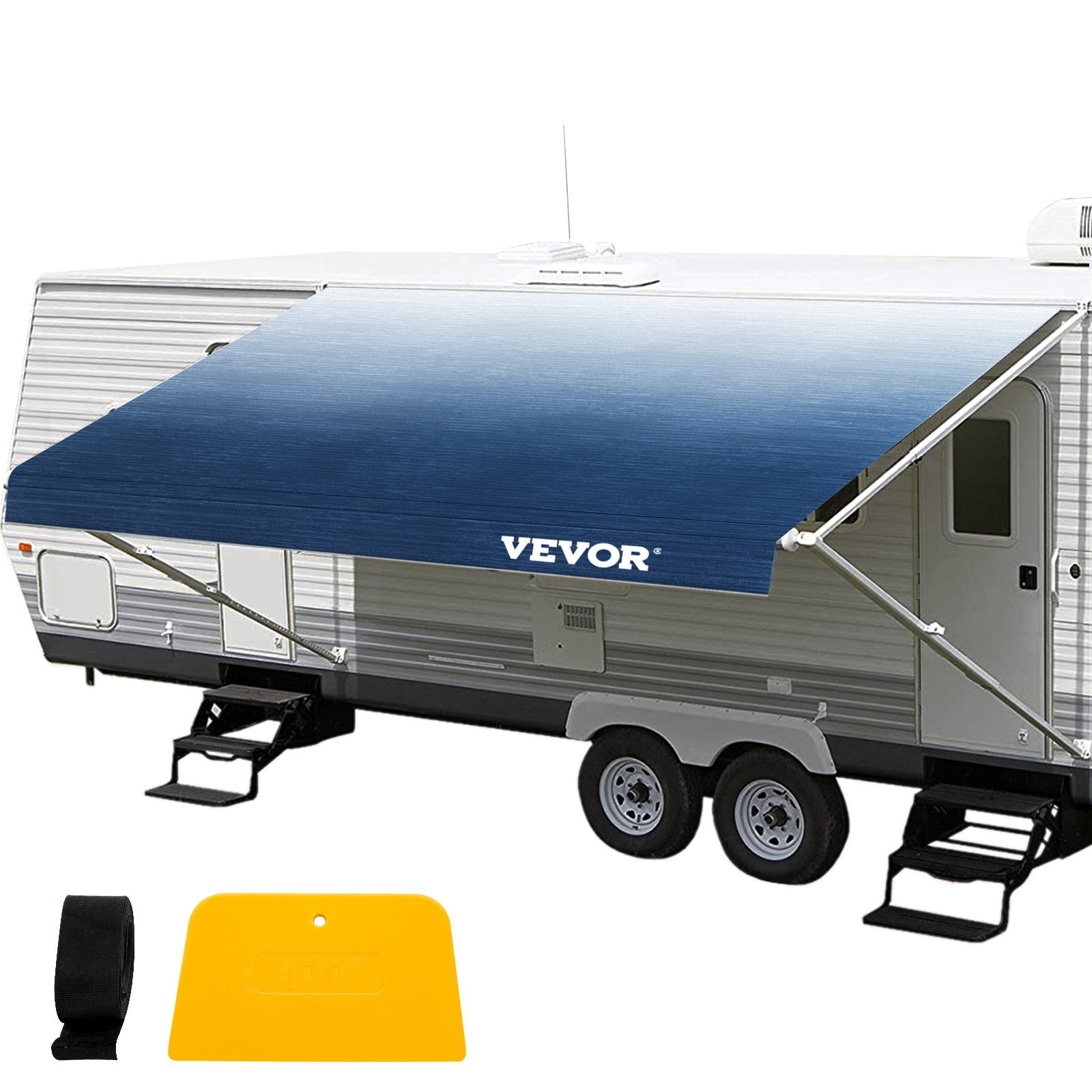 VEVOR RV Awning Replacement Fabric 21 FT, Slate Blue RV Awning Fabric Replacement, 15oz Vinyl Material Replacement Awning, Sun Shade and Waterproof Camper Awning Replacement Fabric 