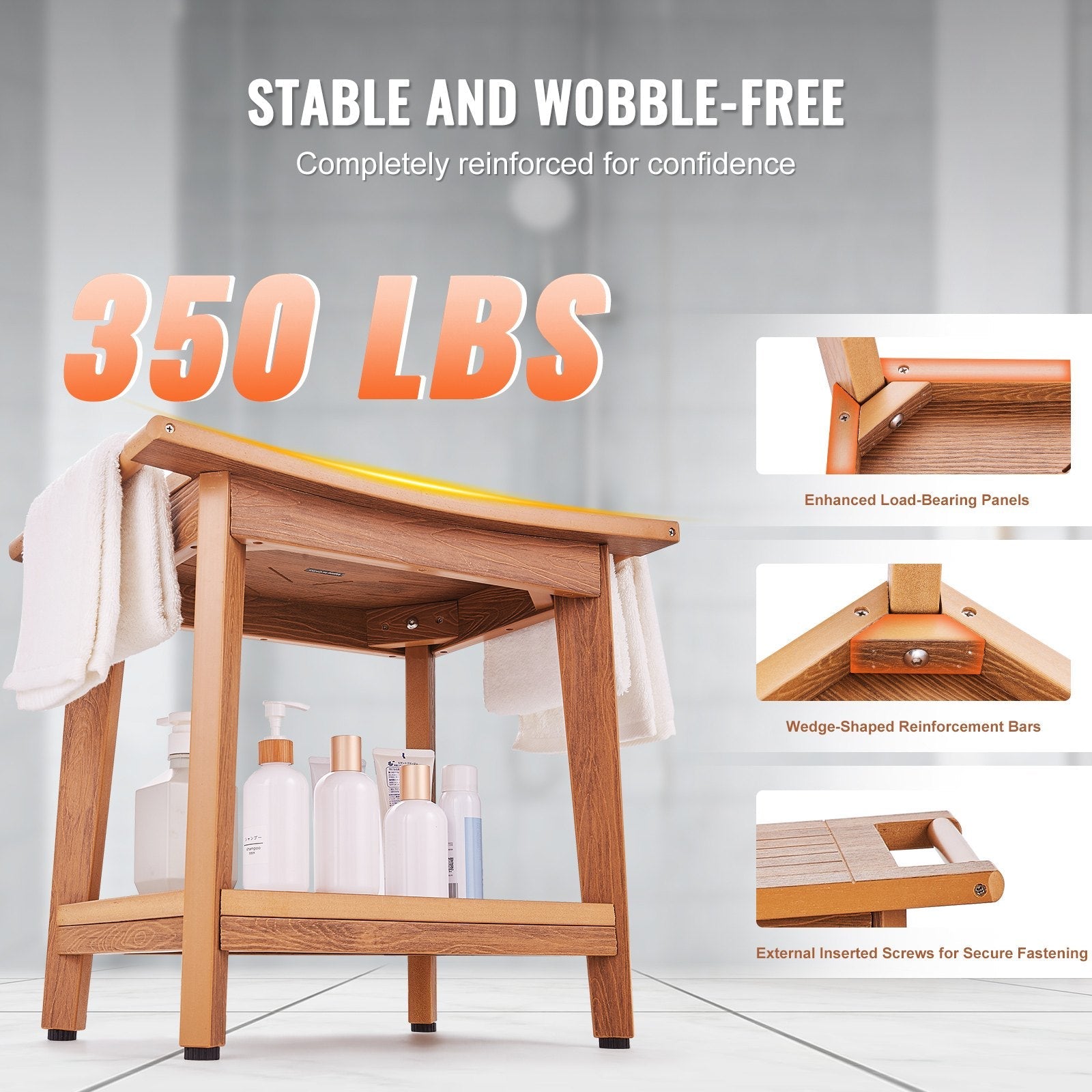 VEVOR Poly Lumber Shower Bench 21 x 14 x 18.5 in Shower Stool Chair for Bathroom 