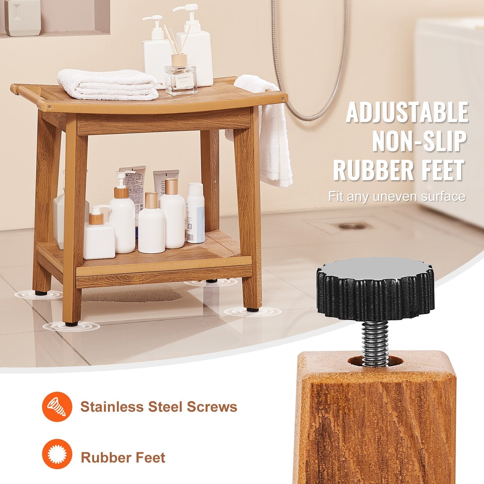 VEVOR Poly Lumber Shower Bench 21 x 14 x 18.5 in Shower Stool Chair for Bathroom 