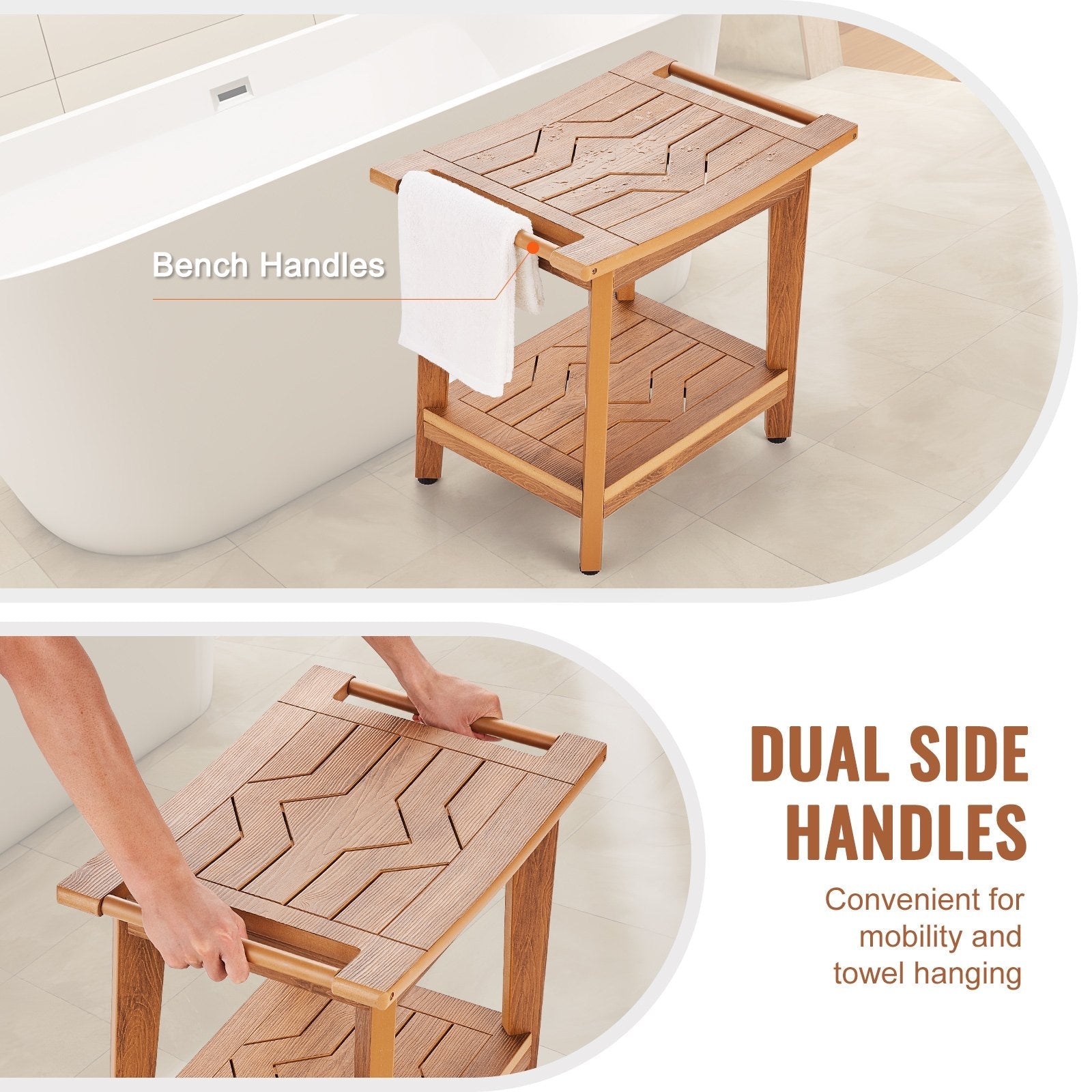 VEVOR Poly Lumber Shower Bench 21 x 14 x 18.5 in Shower Stool Chair for Bathroom 