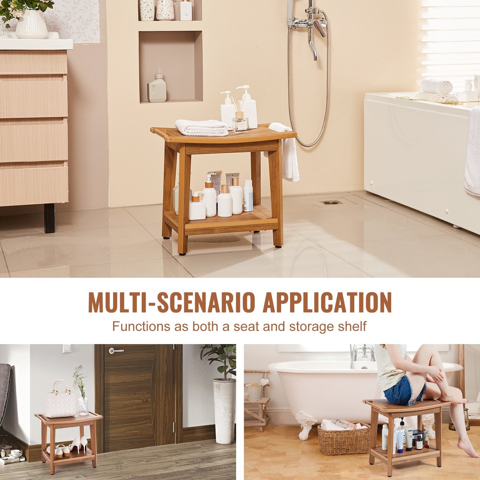 VEVOR Poly Lumber Shower Bench 21 x 14 x 18.5 in Shower Stool Chair for Bathroom 