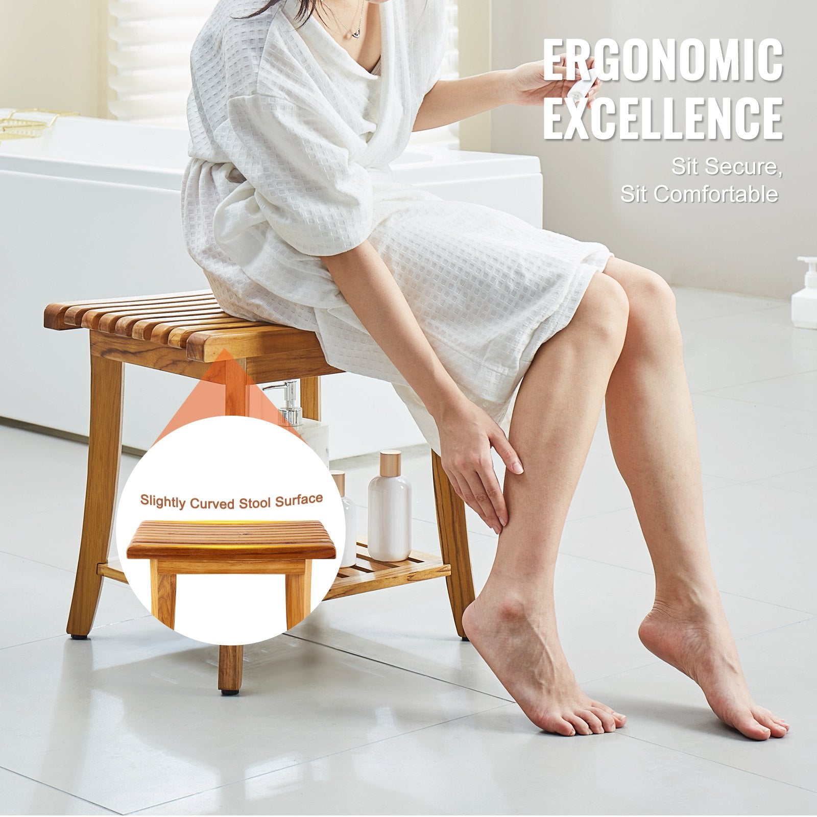 VEVOR Teak Shower Bench 20 x 14.3 x 17.9 in Wood Shower Stool Chair for Bathroom 
