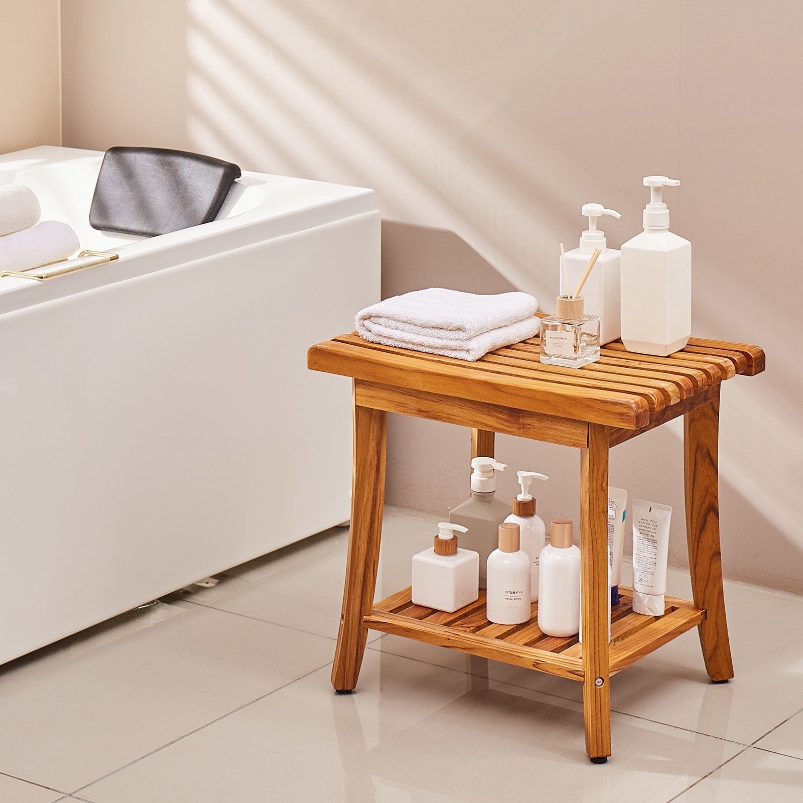 VEVOR Teak Shower Bench 20 x 14.3 x 17.9 in Wood Shower Stool Chair for Bathroom 