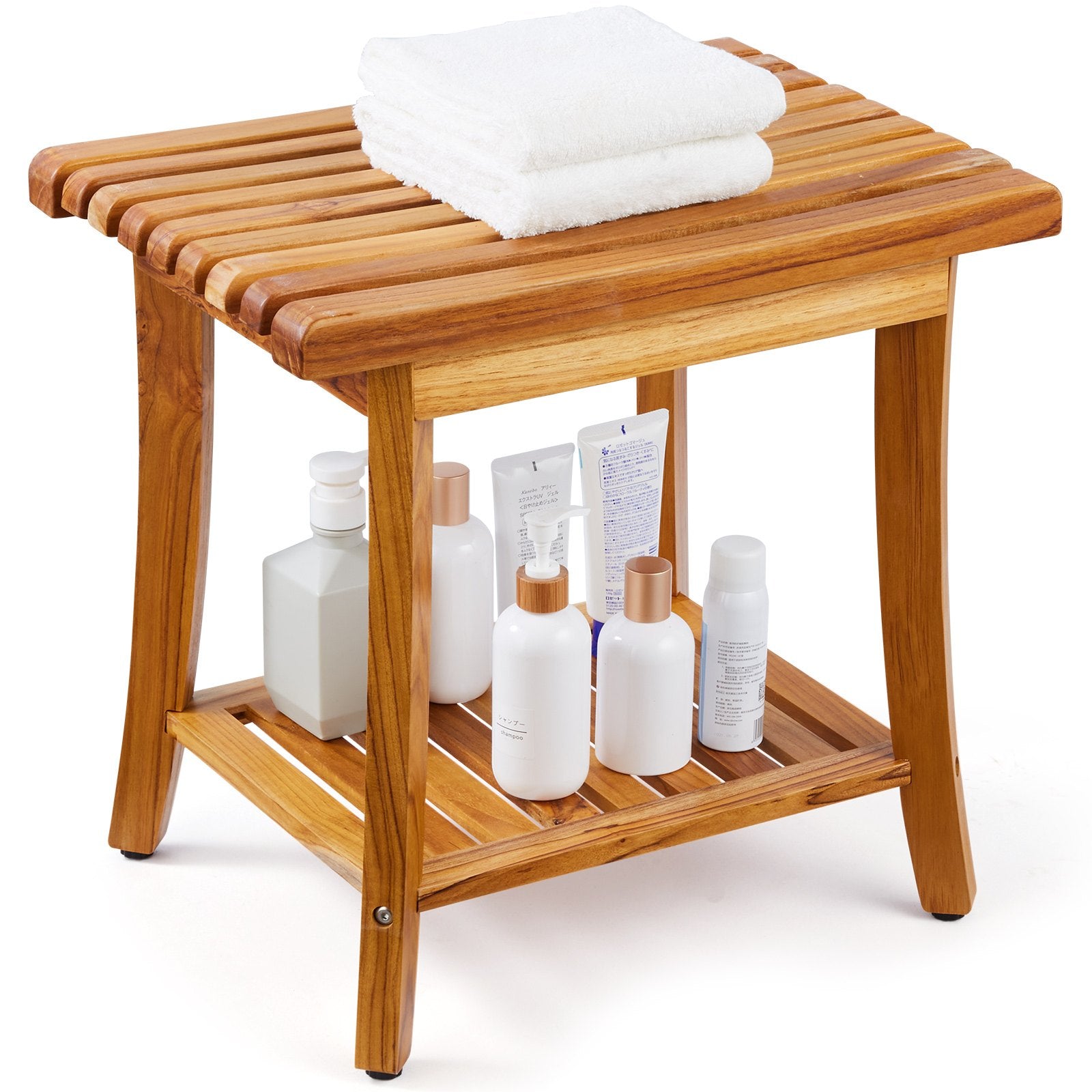 VEVOR Teak Shower Bench 20 x 14.3 x 17.9 in Wood Shower Stool Chair for Bathroom 