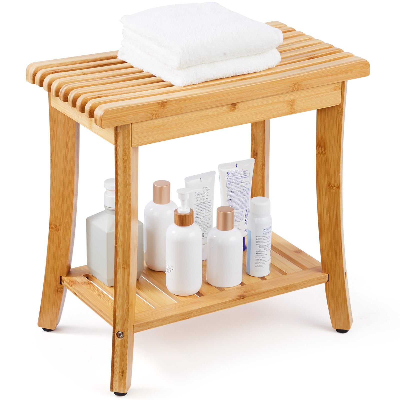 VEVOR Bamboo Shower Bench 19.1 x 11.3 x 18.3 in Shower Stool Chair for Bathroom 