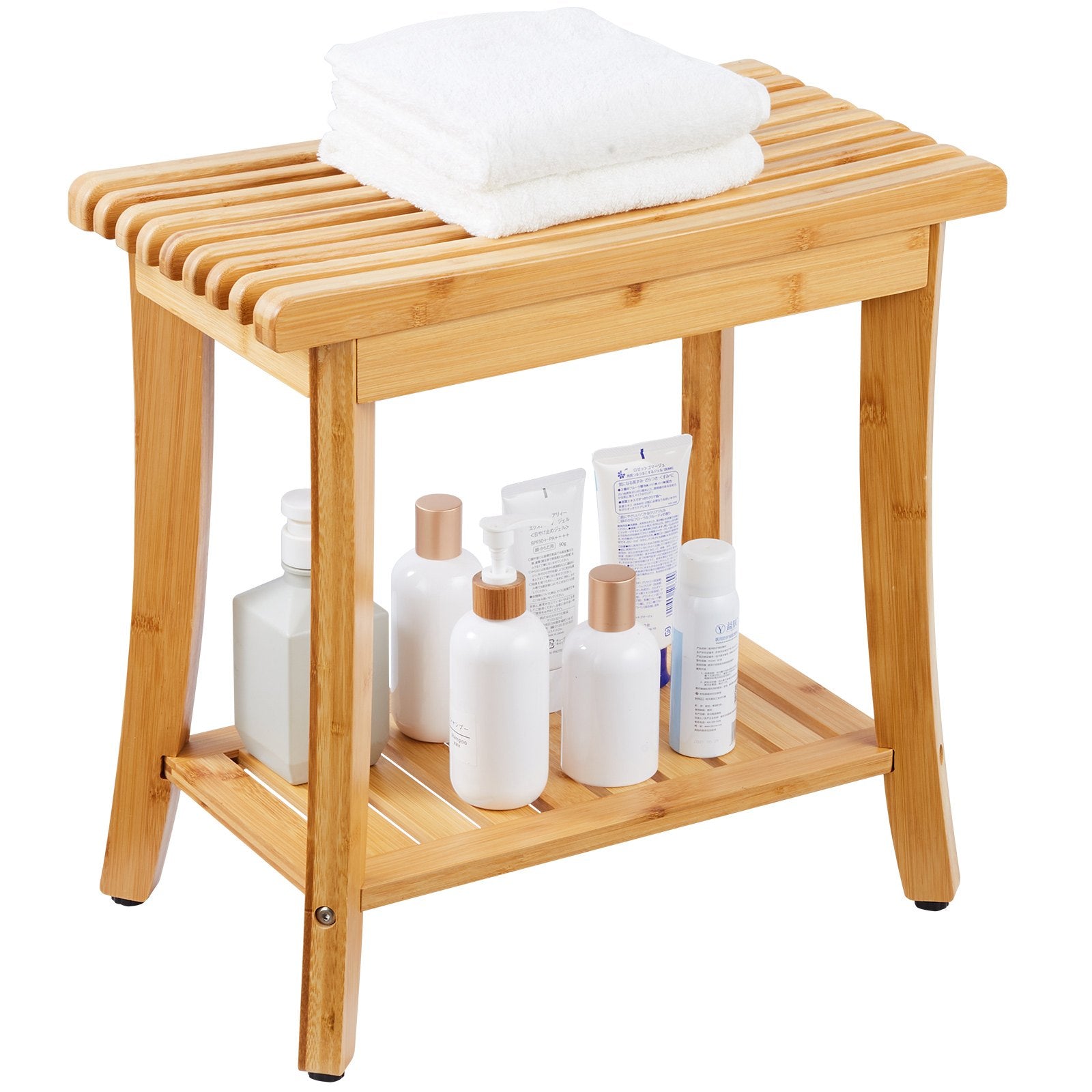 VEVOR Bamboo Shower Bench 19.1 x 11.3 x 18.3 in Shower Stool Chair for Bathroom 