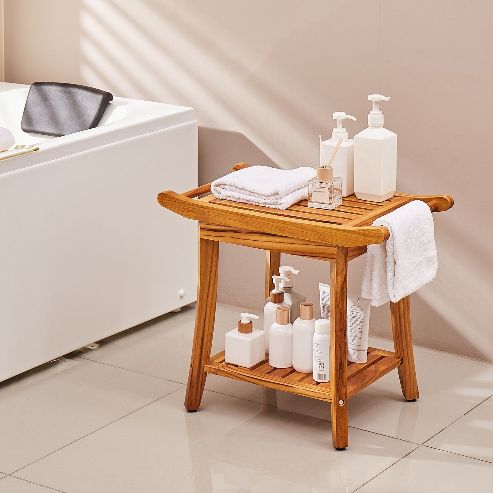 VEVOR Teak Shower Bench 22 x 14.4 x 18.5 in Wood Shower Stool Chair for Bathroom 