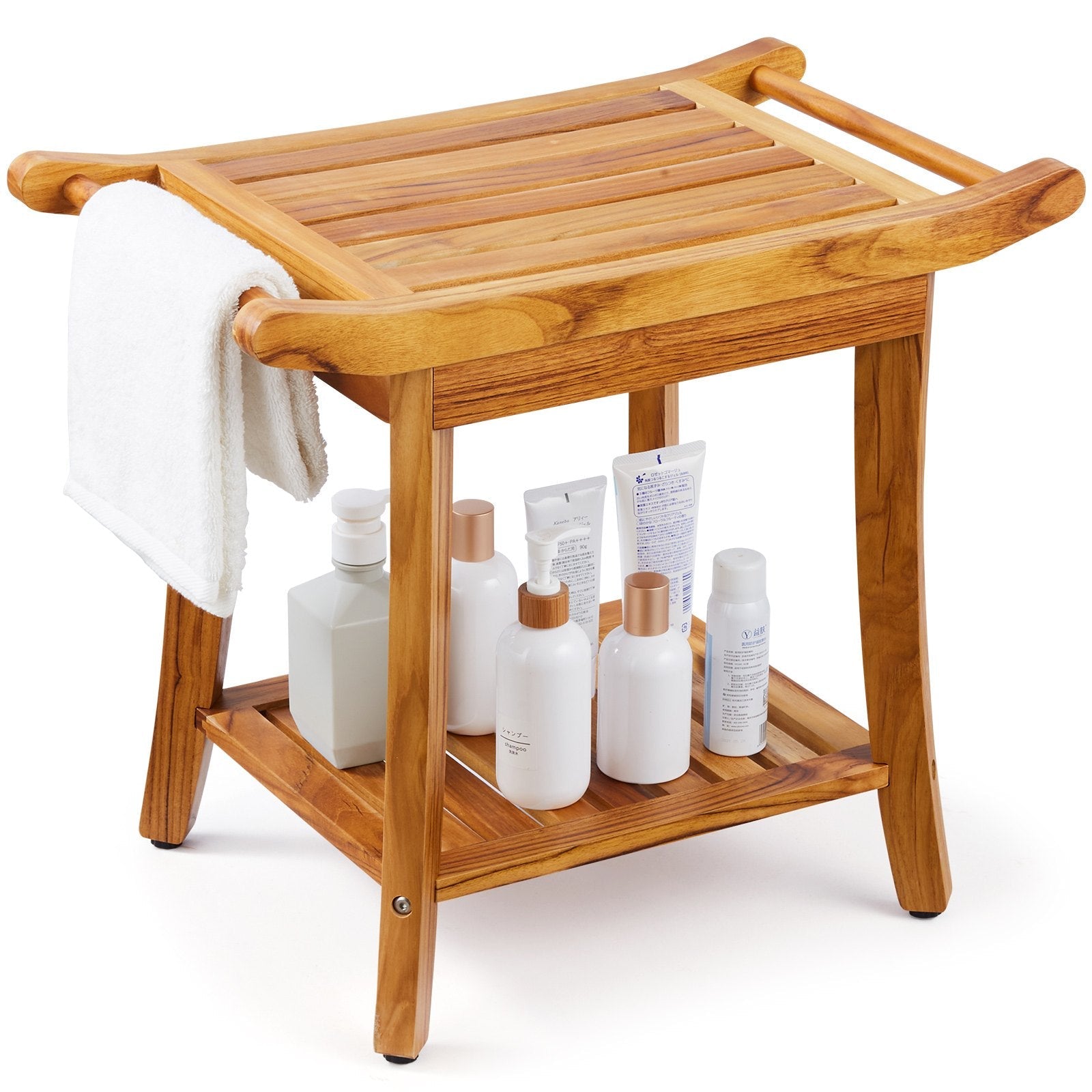 VEVOR Teak Shower Bench 22 x 14.4 x 18.5 in Wood Shower Stool Chair for Bathroom 
