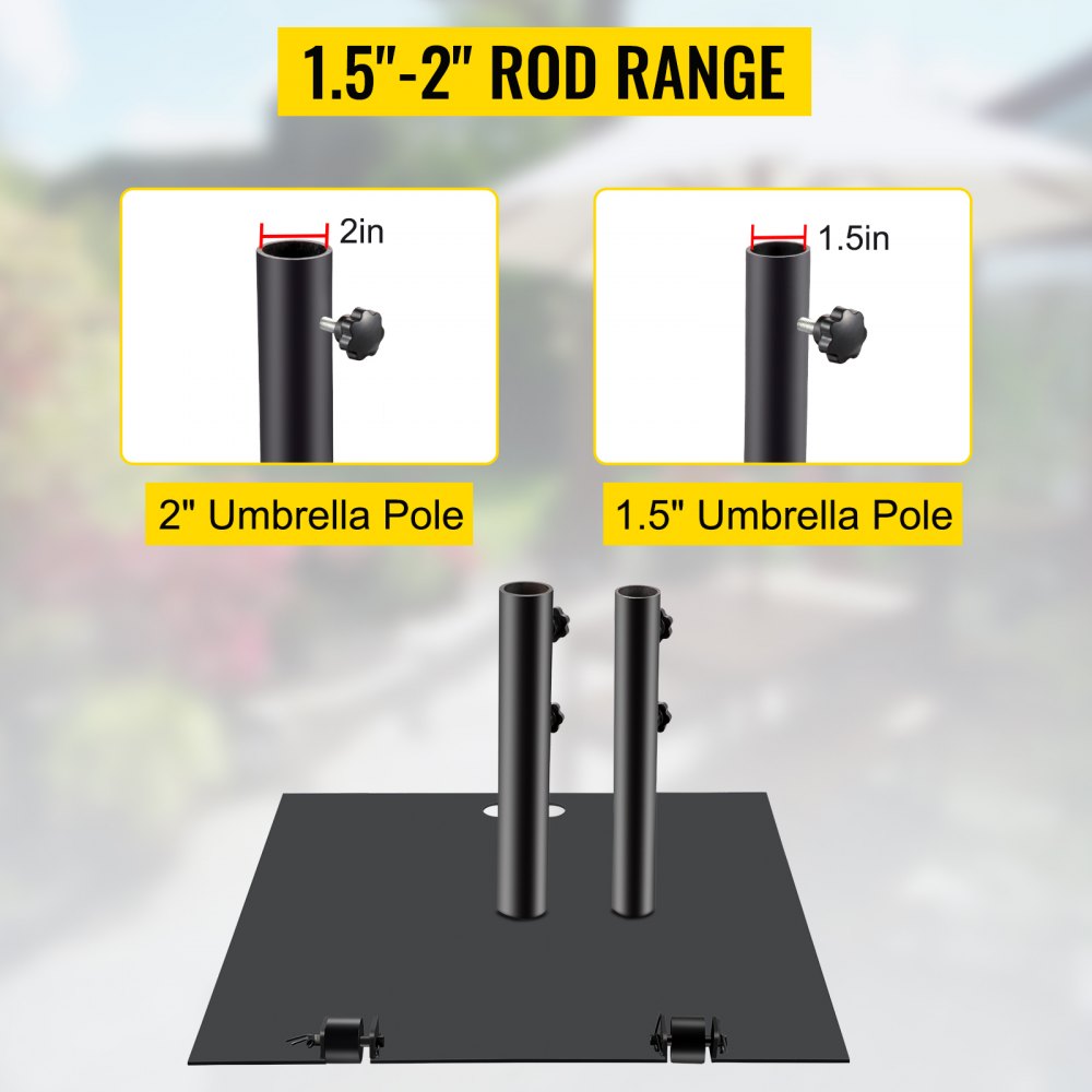 VEVOR Umbrella Base, 24" Square Heavy Duty Umbrella Base, 32lbs Umbrella's Holder Stand, Cast Iron Umbrella Base for 1.5-2" Umbrella Pole Market Umbrella Base with 14" Height Pipe for Yard/Garden/Deck 