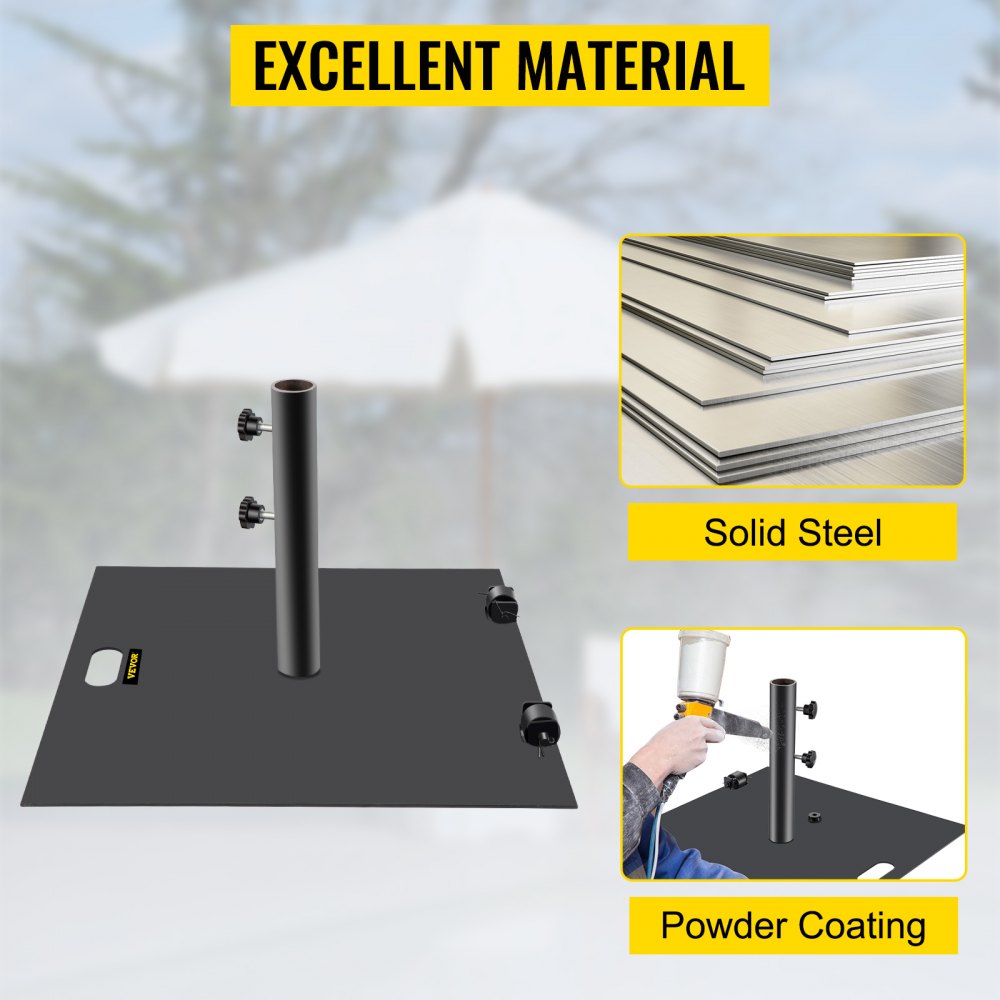 VEVOR Umbrella Base, 24" Square Heavy Duty Umbrella Base, 32lbs Umbrella's Holder Stand, Cast Iron Umbrella Base for 1.5-2" Umbrella Pole Market Umbrella Base with 14" Height Pipe for Yard/Garden/Deck 