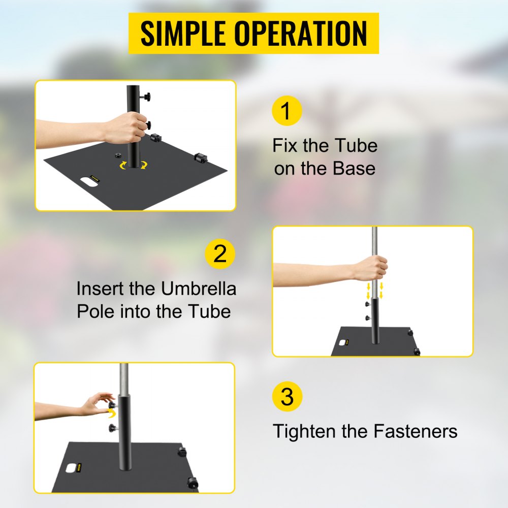VEVOR Umbrella Base, 24" Square Heavy Duty Umbrella Base, 32lbs Umbrella's Holder Stand, Cast Iron Umbrella Base for 1.5-2" Umbrella Pole Market Umbrella Base with 14" Height Pipe for Yard/Garden/Deck 