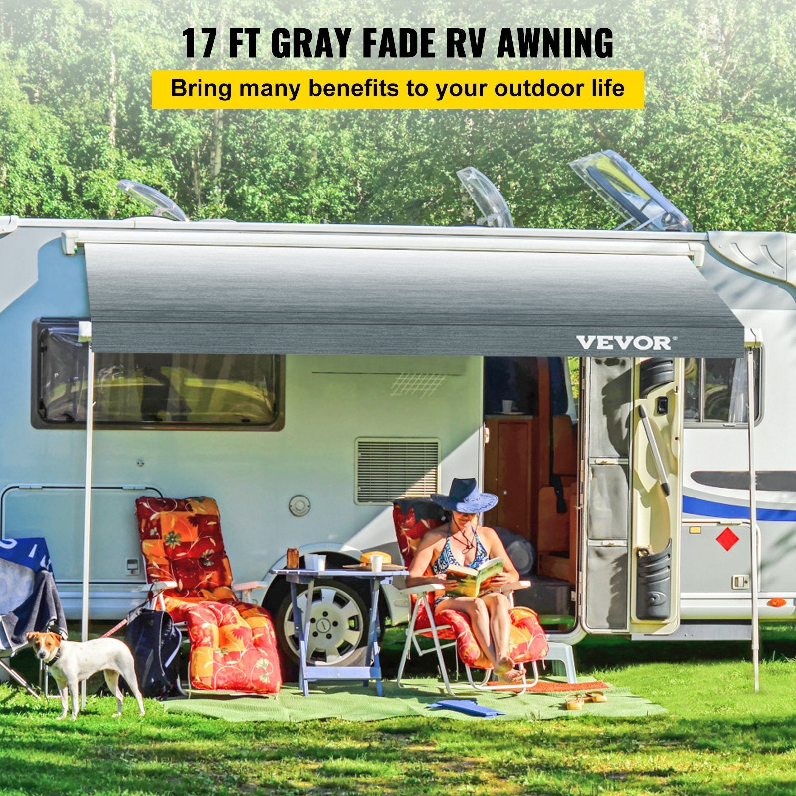 VEVOR RV Awning Replacement Fabric 17 FT, Gray Fade RV Awning Replacement Fabric, 15oz Vinyl Material Replacement Awning, Sun Shade and Waterproof Camper Awning Replacement Fabric 