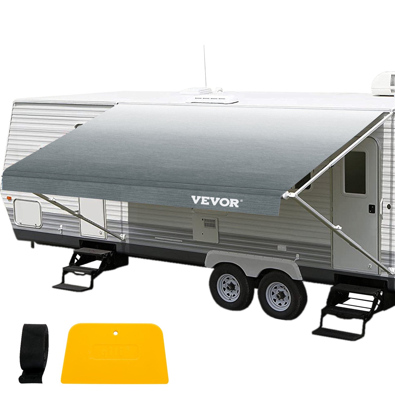 VEVOR RV Awning Replacement Fabric 17 FT, Gray Fade RV Awning Replacement Fabric, 15oz Vinyl Material Replacement Awning, Sun Shade and Waterproof Camper Awning Replacement Fabric 
