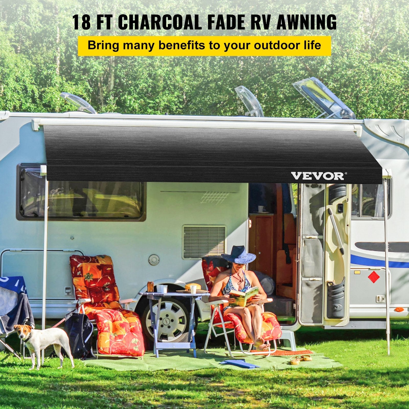 VEVOR RV Awning, Awning Replacement Fabric 18 FT, Charcoal Fade RV Awning Replacement, 15oz Vinyl Material Replacement Awning, Sun Shade and Waterproof Camper Awning Replacement Fabric 