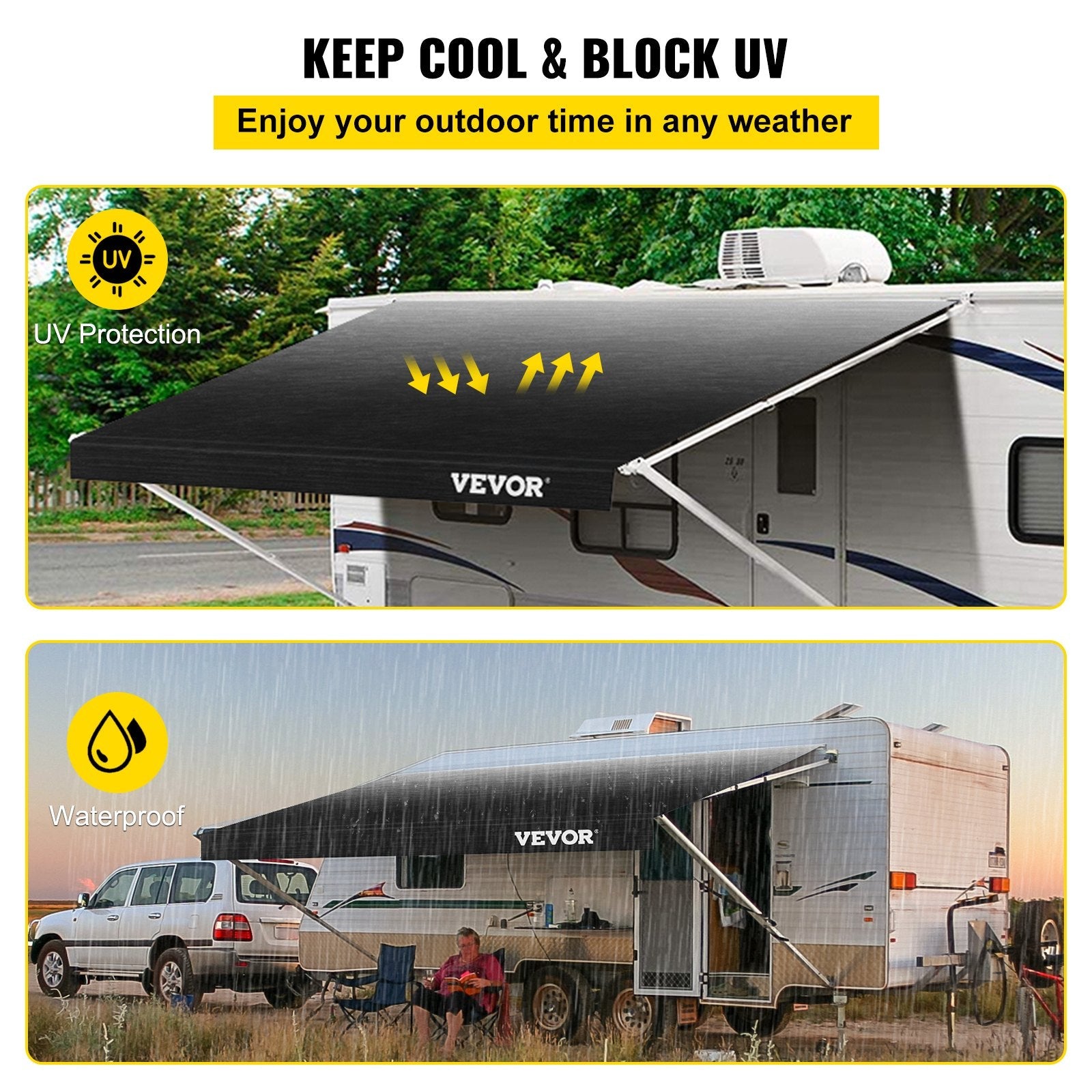 VEVOR RV Awning, Awning Replacement Fabric 19 FT (Fabric 18'2"), Charcoal Fade RV Awning Replacement, 15oz Vinyl Material Replacement Awning, Sun Shade And Waterproof Camper Awning Replacement Fabric 