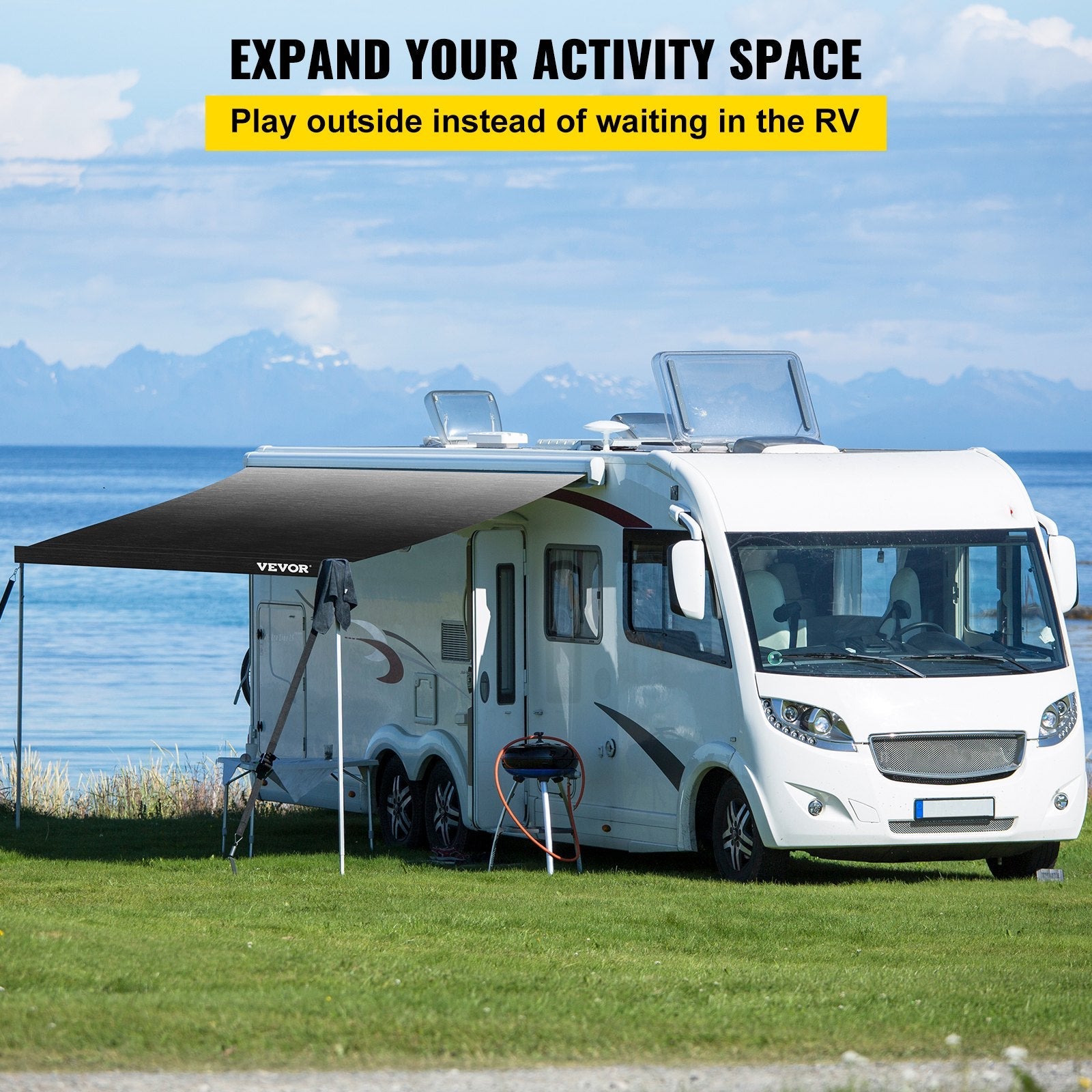 VEVOR RV Awning, Awning Replacement Fabric 19 FT (Fabric 18'2"), Charcoal Fade RV Awning Replacement, 15oz Vinyl Material Replacement Awning, Sun Shade And Waterproof Camper Awning Replacement Fabric 