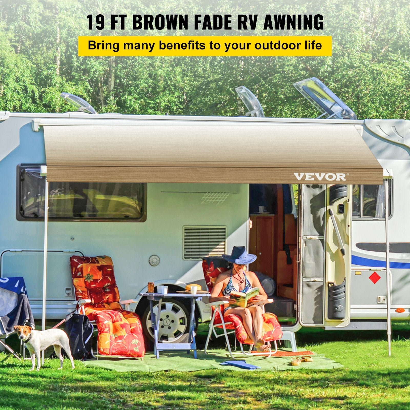 VEVOR RV Awning, Awning Replacement Fabric 19 FT, Brown Fade RV Awning Replacement, 15oz Vinyl Material Replacement Awning, Sun Shade and Waterproof Camper Awning Replacement Fabric 