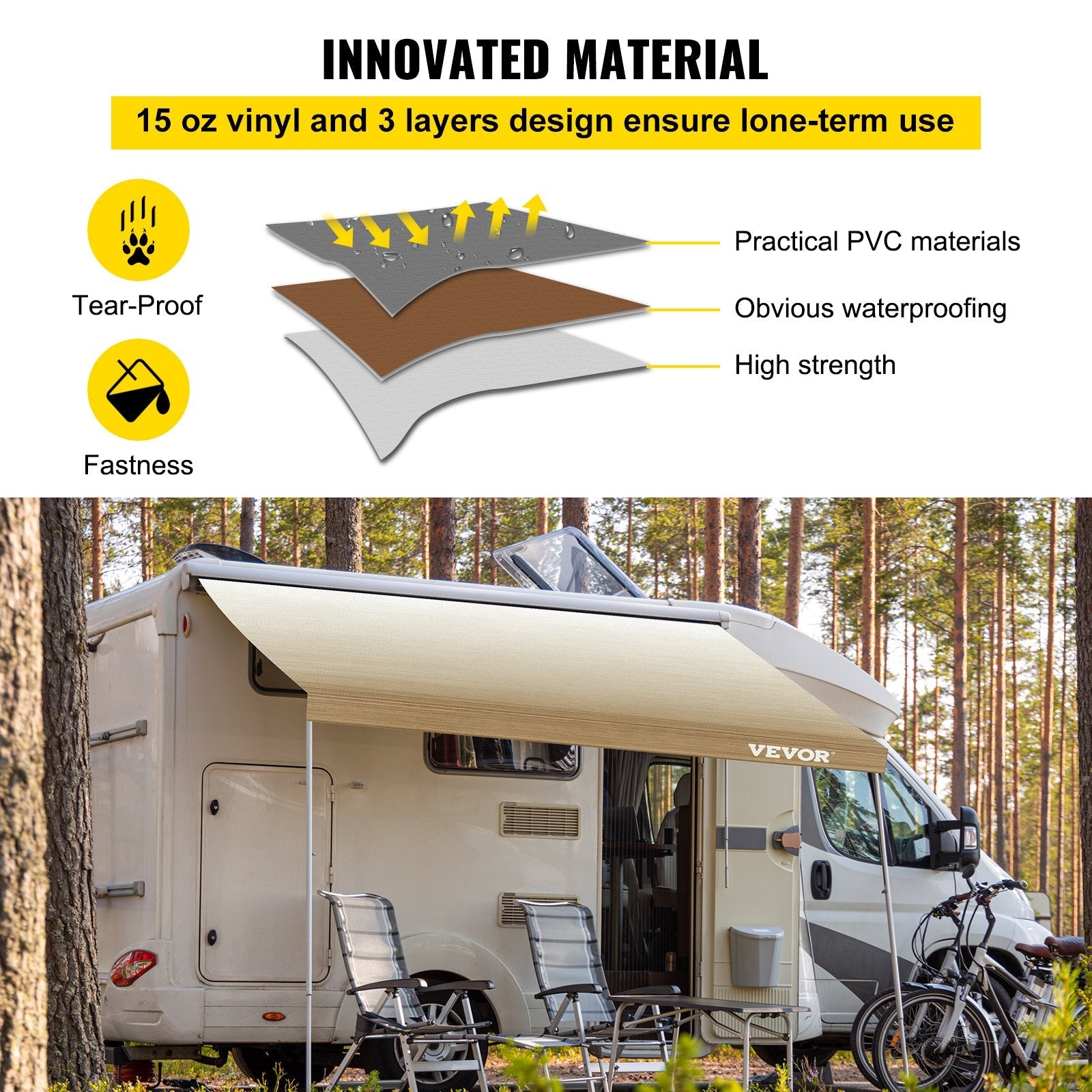 VEVOR RV Awning, Awning Replacement Fabric 19 FT, Brown Fade RV Awning Replacement, 15oz Vinyl Material Replacement Awning, Sun Shade and Waterproof Camper Awning Replacement Fabric 