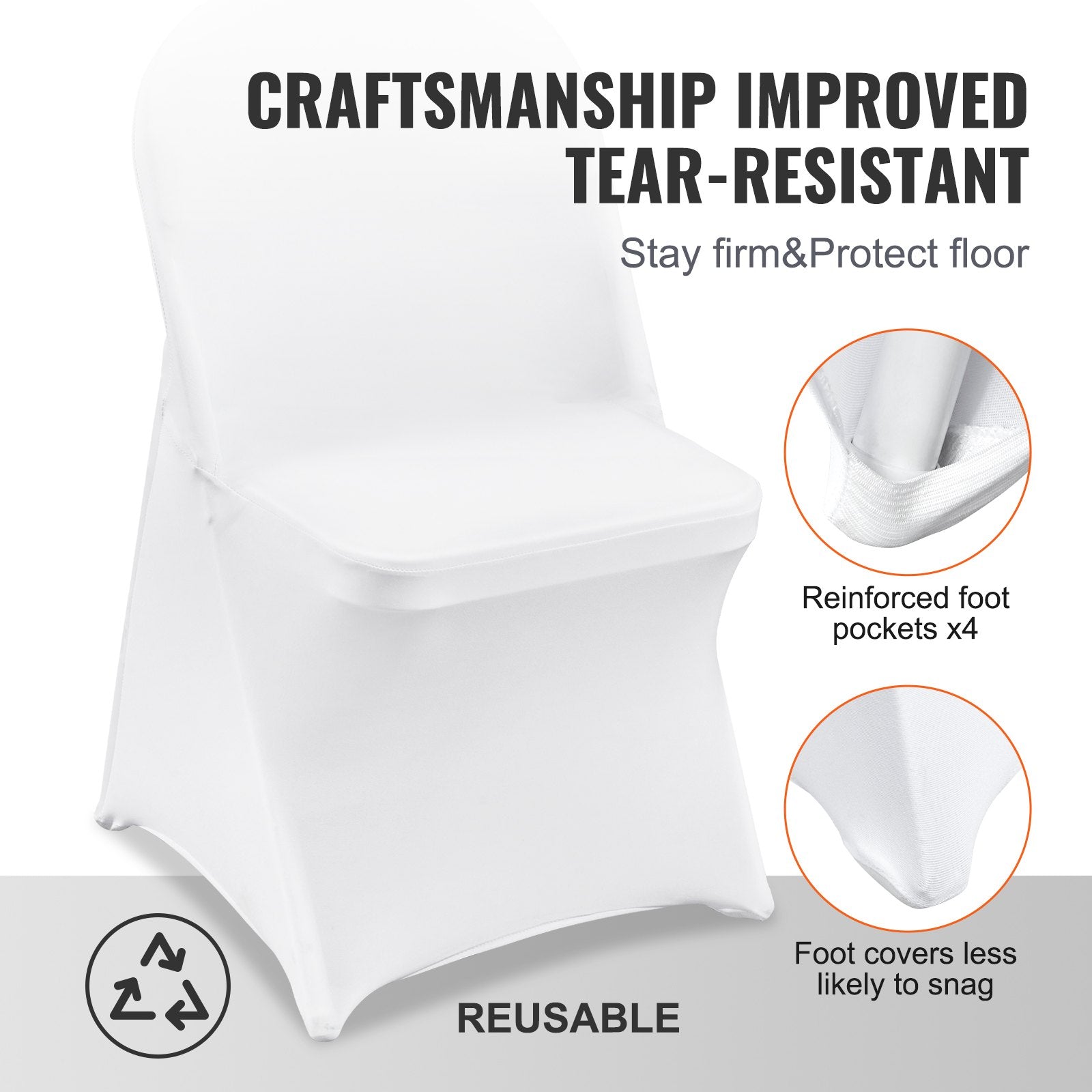 VEVOR White Stretch Spandex Chair Covers - 12 PCS, Folding Kitchen Chairs Cover, Universal Washable Slipcovers Protector, Removable Chair Seat Covers, for Wedding Party Dining Room Banquet Event 