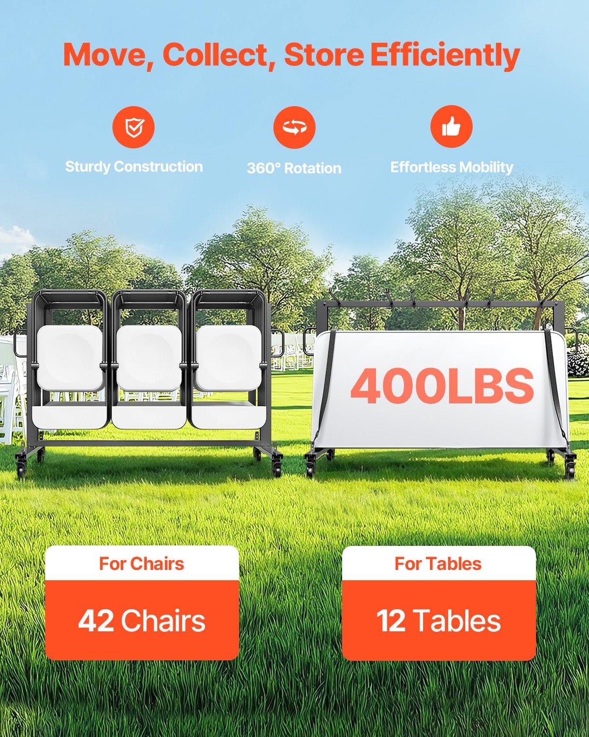 VEVOR Folding Chair Rack Cart for 42 Chairs or 12 Tables of 400 LBS with Wheels 