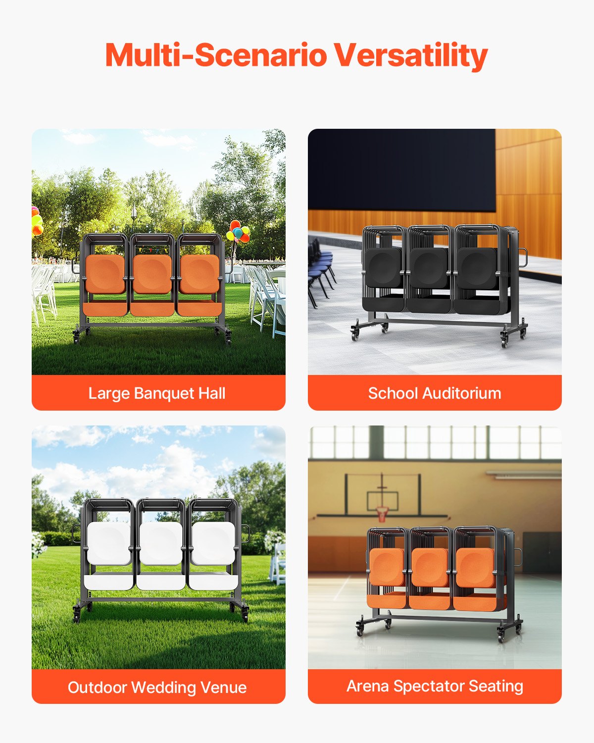 VEVOR Folding Chair Rack Cart for 42 Chairs or 12 Tables of 400 LBS with Wheels 