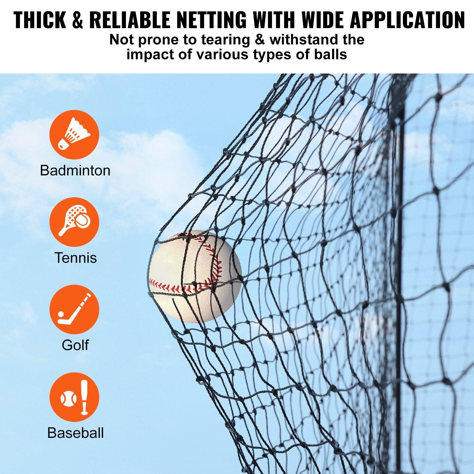 VEVOR Baseball Batting Netting, Professional Softball Baseball Batting Hitting Training Net, Practice Portable Pitching Cage Net with Door & Carry Bag, Heavy Duty Enclosed PE Netting, 70FT (NET ONLY) 